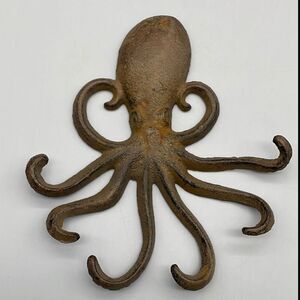 Cast Iron 7" Octopus Wall Hanging Decor Brown Rust
